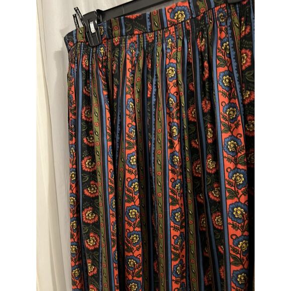 Original Alpen Trachten Black Green Red Floral Striped Dirndl Skirt Lace Trim 46 - Picture 2 of 8